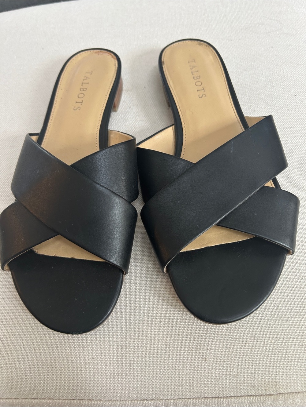 Talbots Black Crisscross Leather Slide Mules